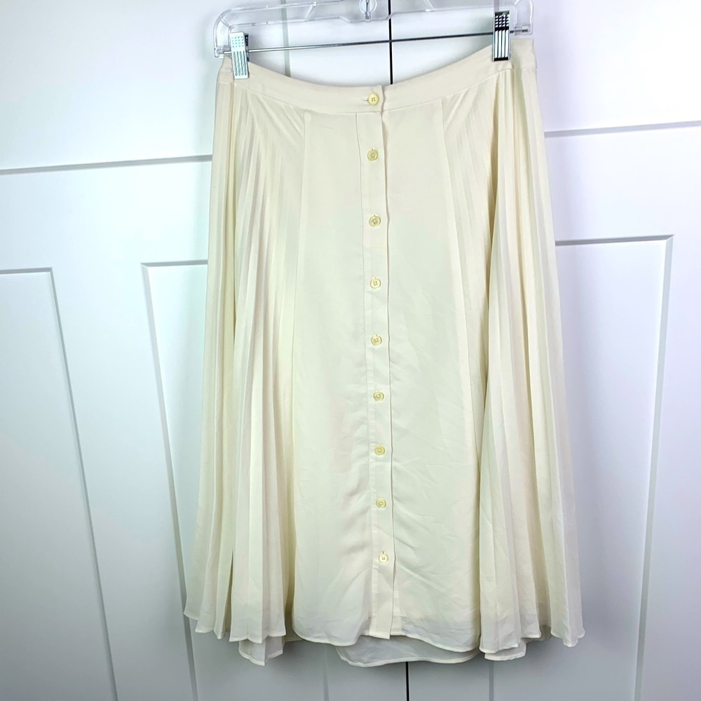 Banana Republic Size 2 Full Button Front Pleated Midi Skirt Ivory Cottagecore